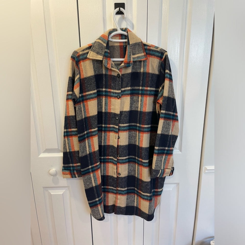 ADORA Checkered Button Down Shirt - Navy, Orange, Beige